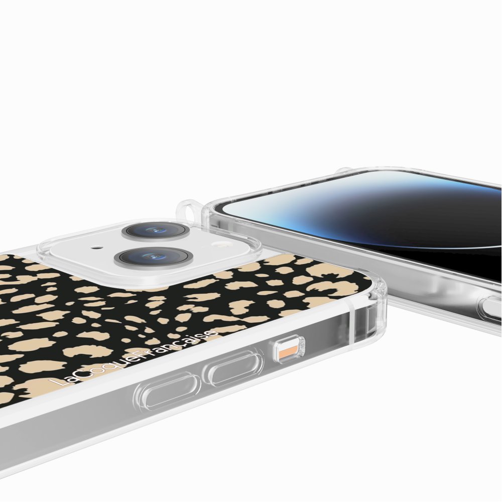 Coque Anneaux Imprimee Leopard Noir Et Beige