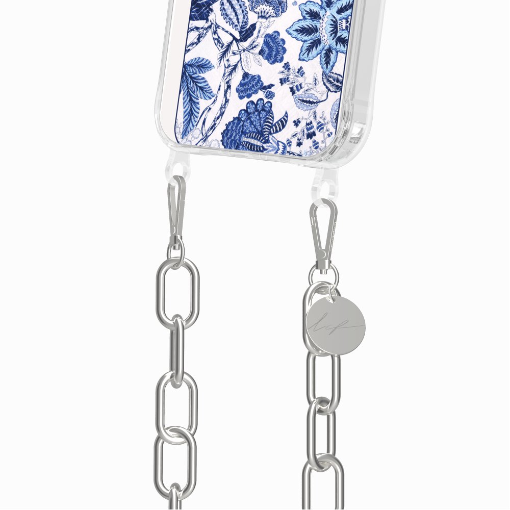 Coque Anneaux Imprimee Foulard Fleurs Bleues - 72