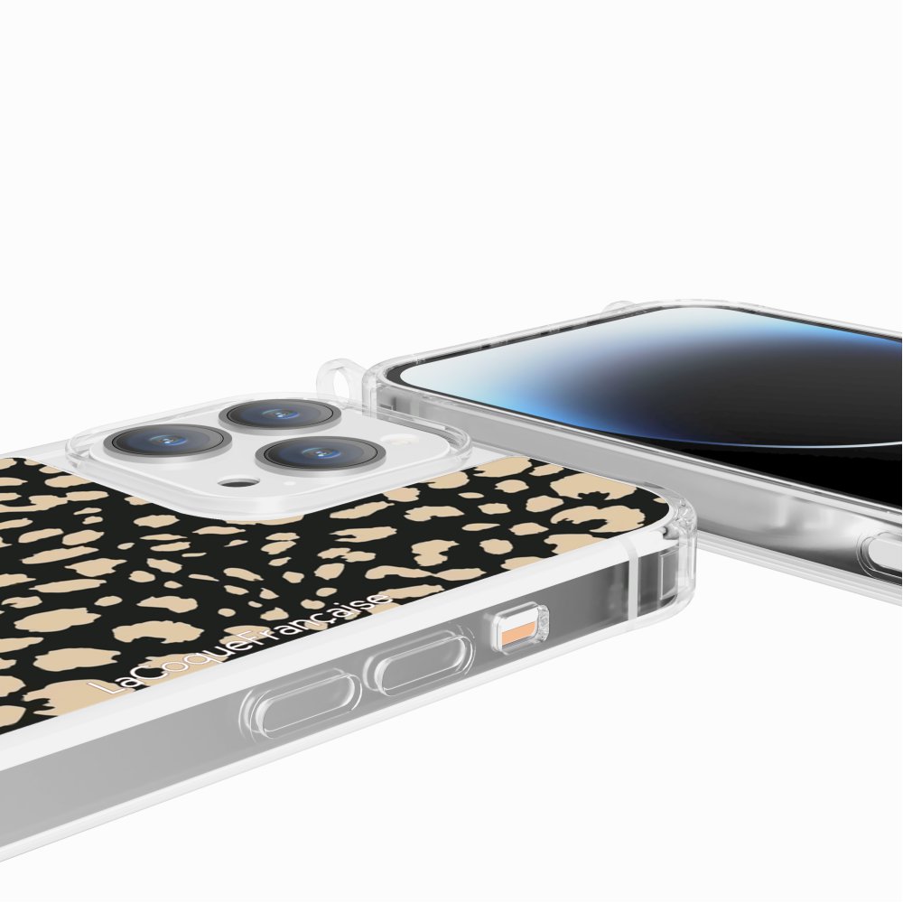 Coque Anneaux Imprimee Leopard Noir Et Beige