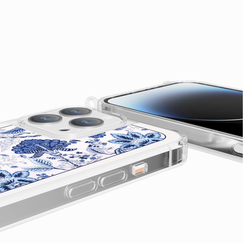 Coque Anneaux Imprimee Foulard Fleurs Bleues - 74