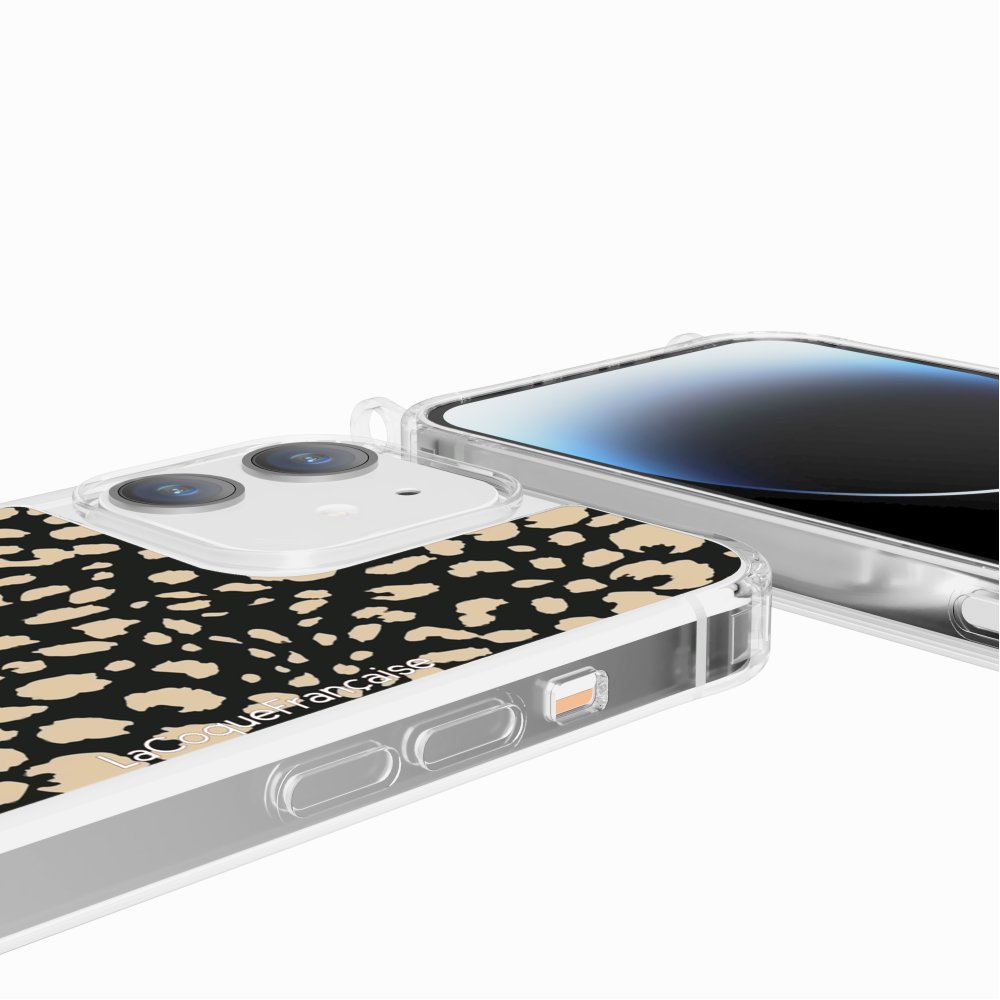 Coque Anneaux Imprimee Leopard Noir Et Beige