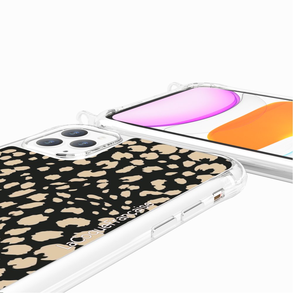 Coque Anneaux Imprimee Leopard Noir Et Beige