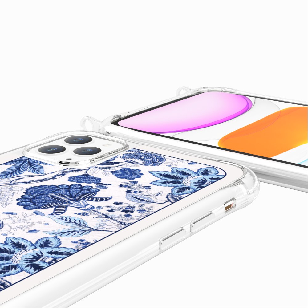 Coque Anneaux Imprimee Foulard Fleurs Bleues - 83