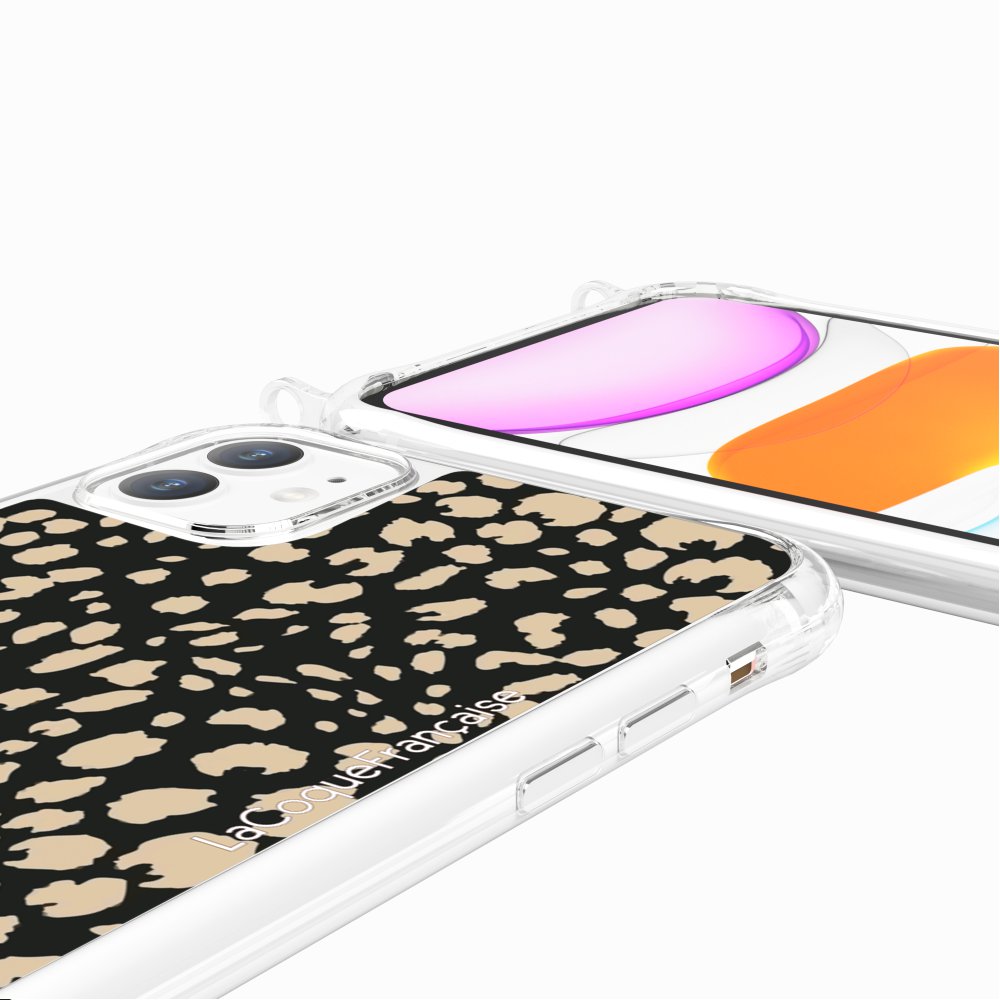 Coque Anneaux Imprimee Leopard Noir Et Beige