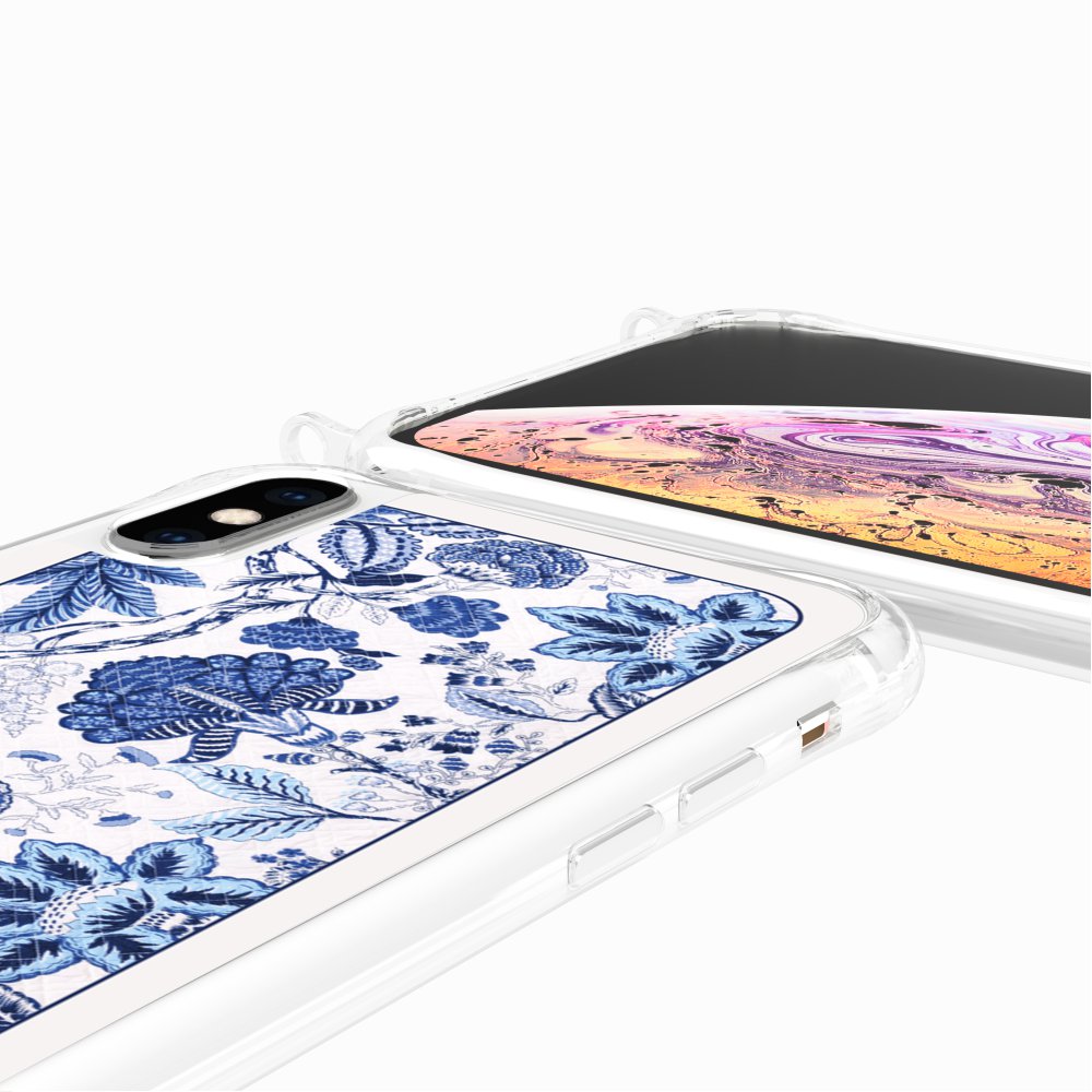Coque Anneaux Imprimee Foulard Fleurs Bleues - 95