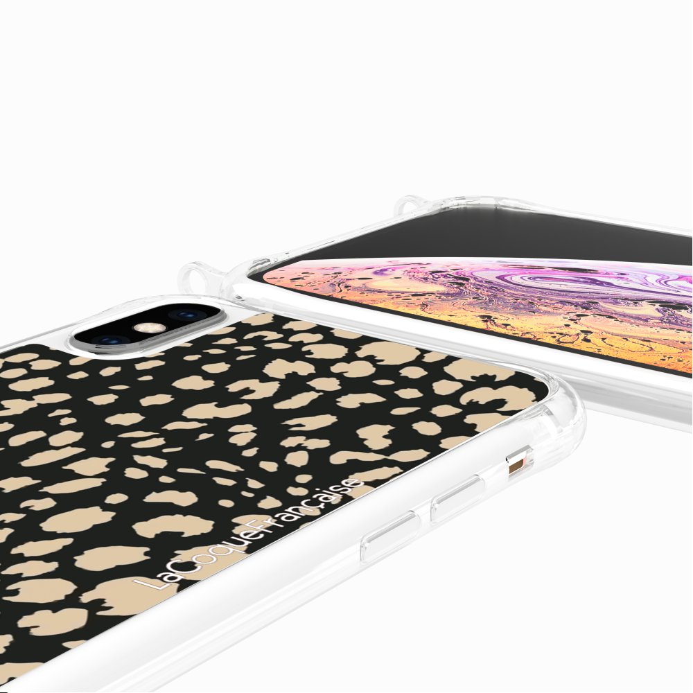 Coque Anneaux Imprimee Leopard Noir Et Beige