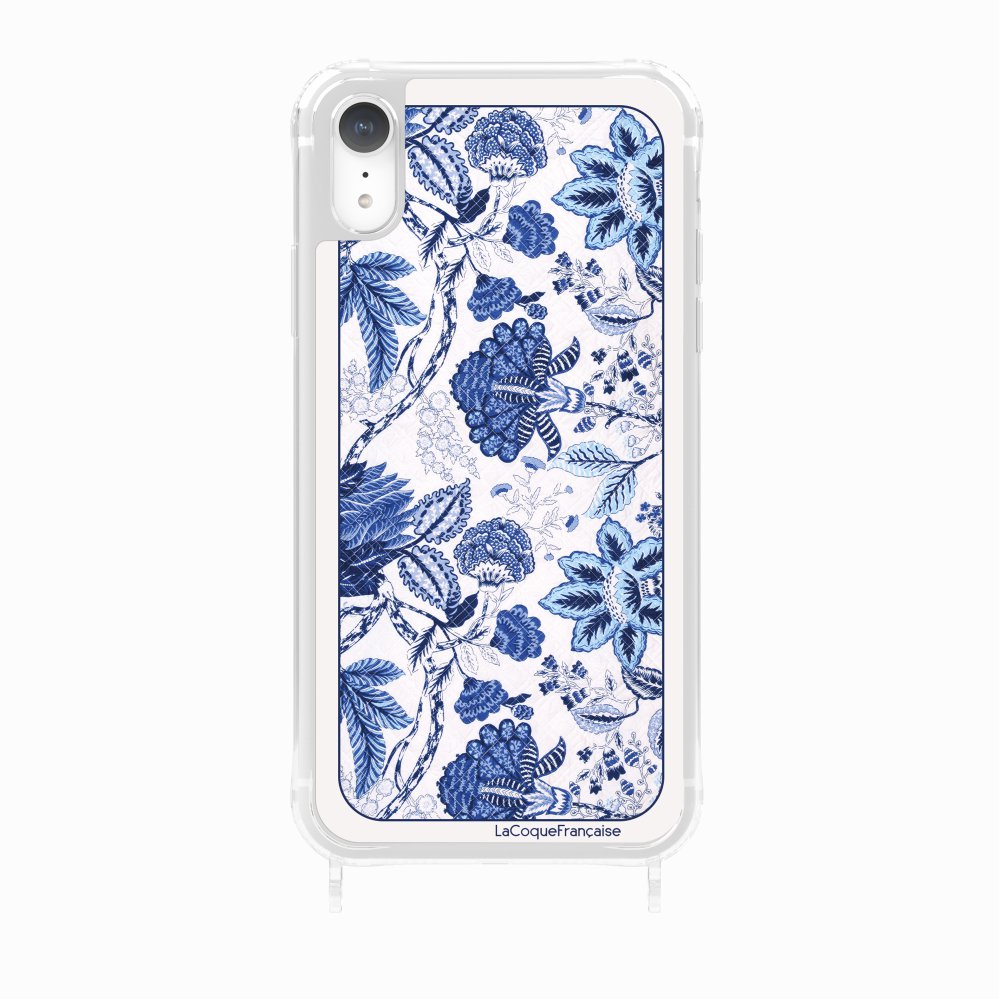 Coque Anneaux Imprimee Foulard Fleurs Bleues