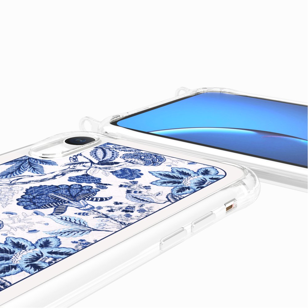 Coque Anneaux Imprimee Foulard Fleurs Bleues - 98