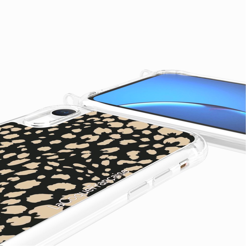 Coque Anneaux Imprimee Leopard Noir Et Beige