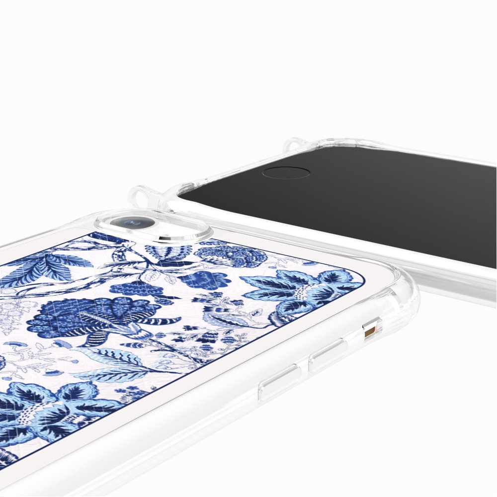 Coque Anneaux Imprimee Foulard Fleurs Bleues - 101