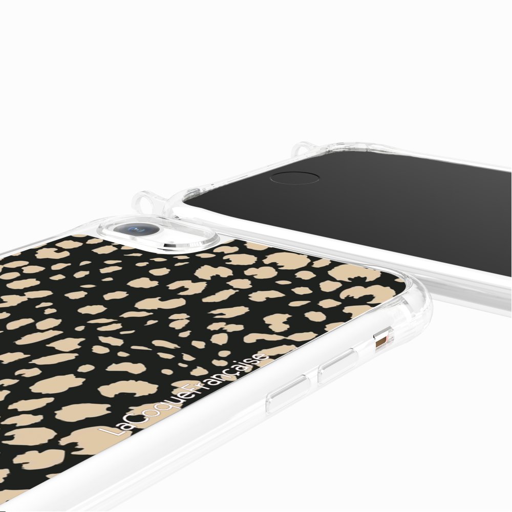 Coque Anneaux Imprimee Leopard Noir Et Beige