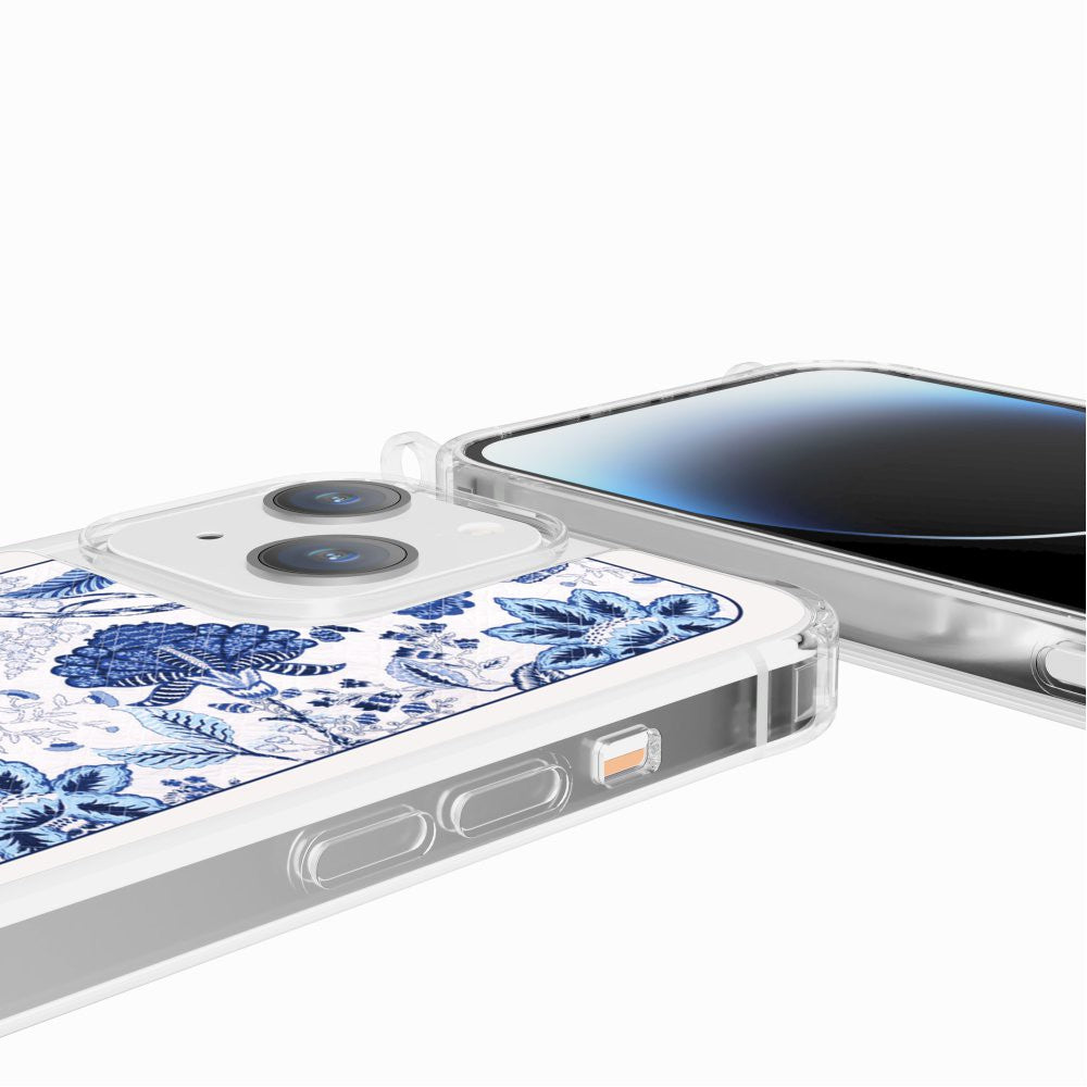 Coque Anneaux Imprimee Foulard Fleurs Bleues - 47