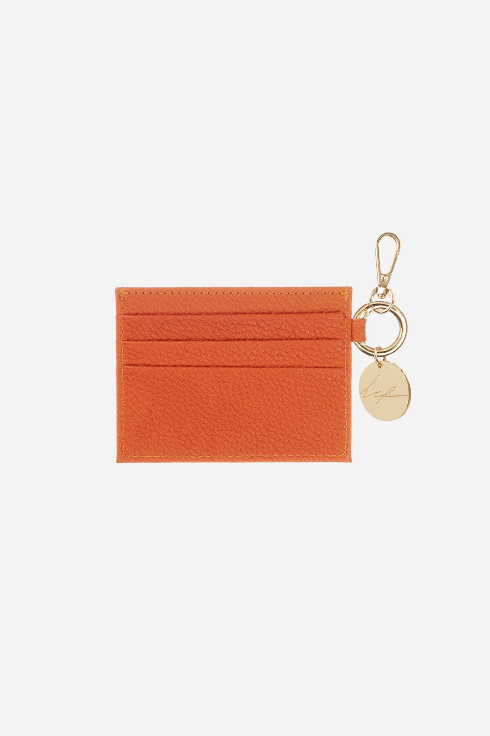 Card Holder With Carabiner Orange Leather