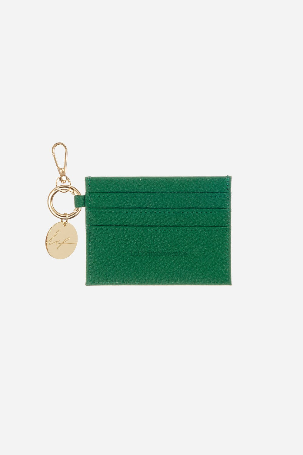Card Holder With Carabiner Green Leather