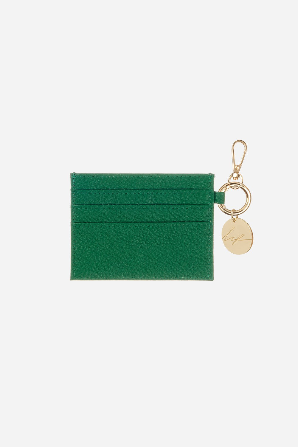 Card Holder With Carabiner Green Leather