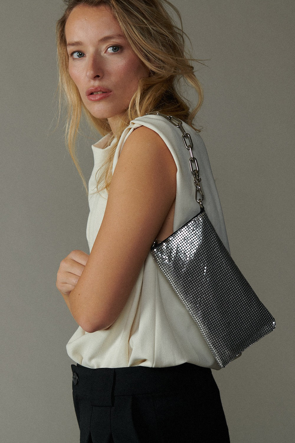 Salome Silver Shoulder Bag