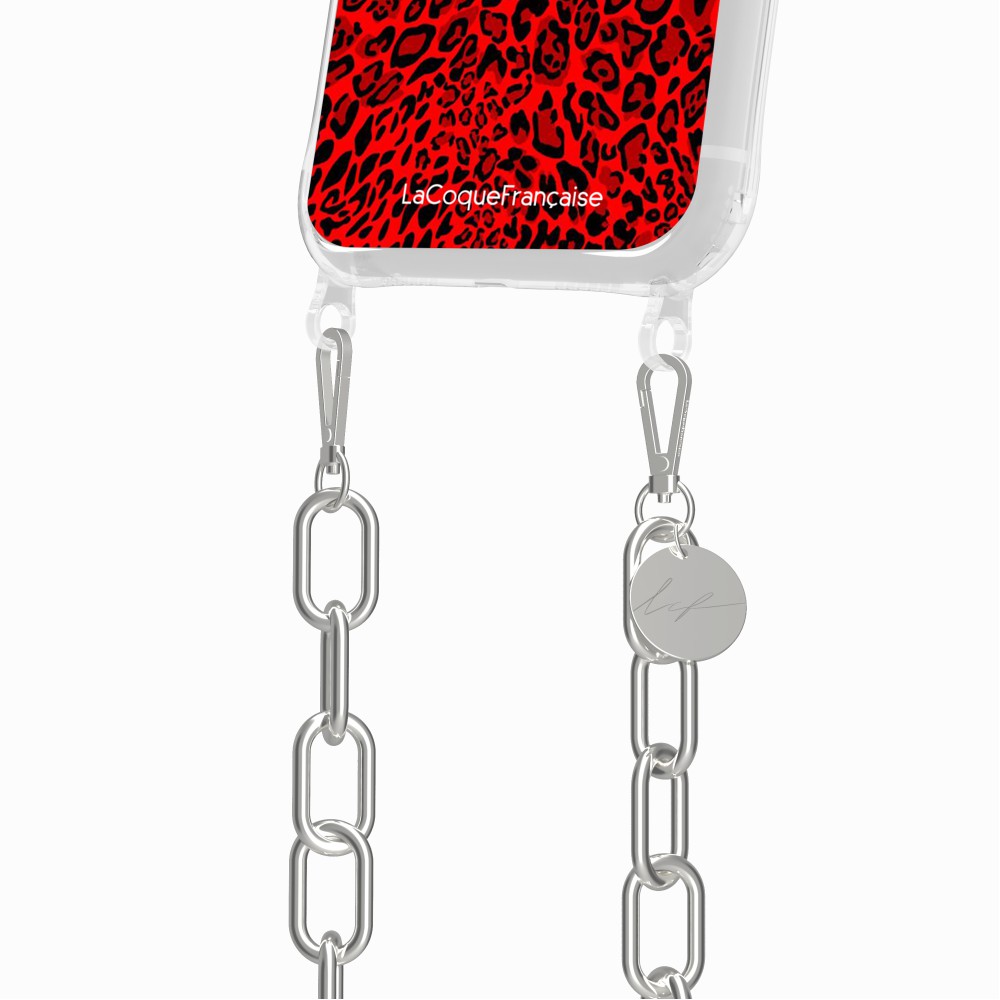Coque Anneaux Imprimee Leopard Rouge - 79