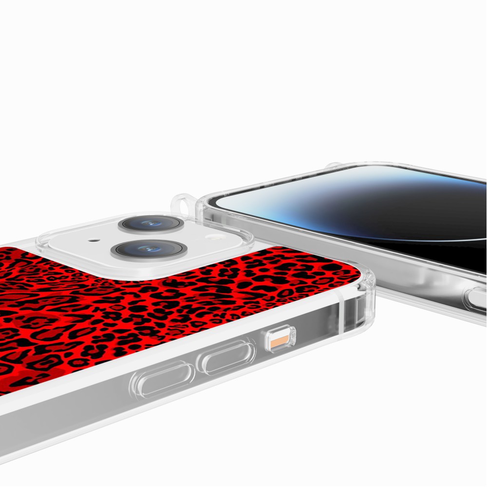 Coque Anneaux Imprimee Leopard Rouge - 35