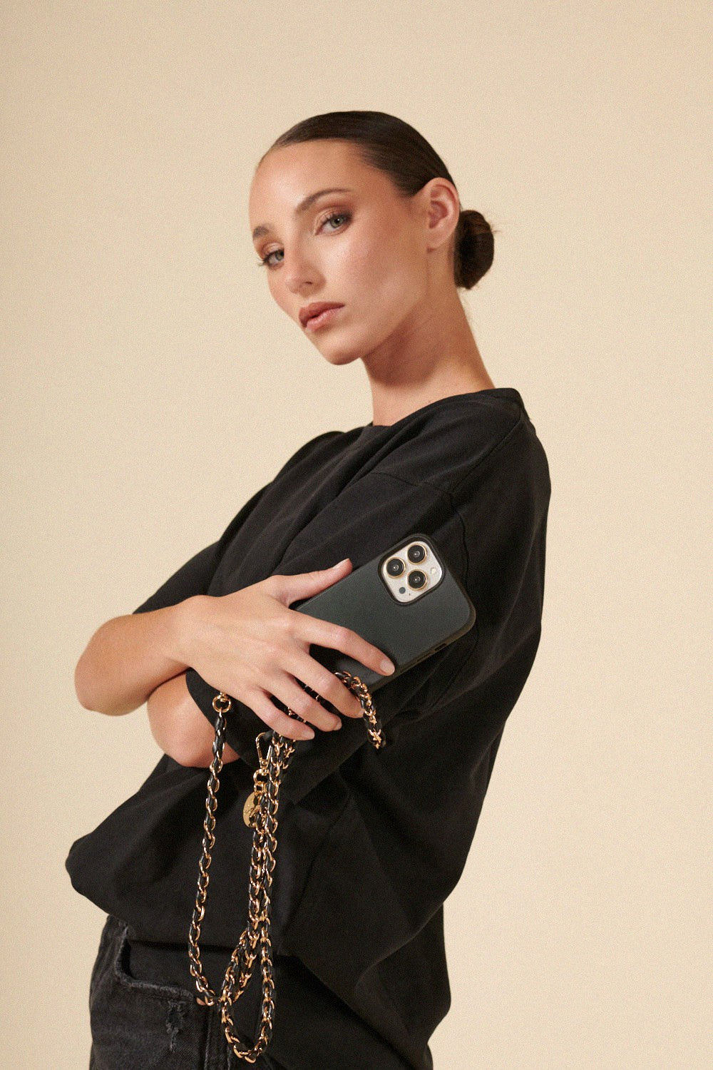 Chaine Longue Lou Noir 120 cm