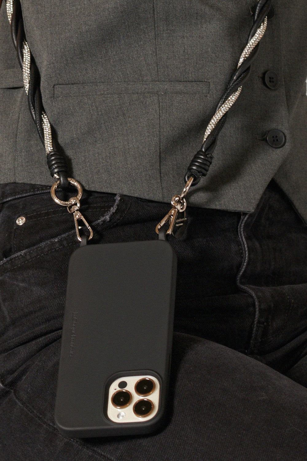 フランス発 ☆LaCoqueFrancaise☆ レザーチェーン Lou: ブラック Joe Black Long Phone Chain 120 cm