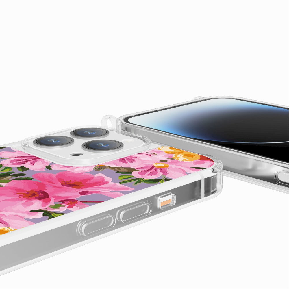 Coque Anneaux Imprimee Fleuri Rose