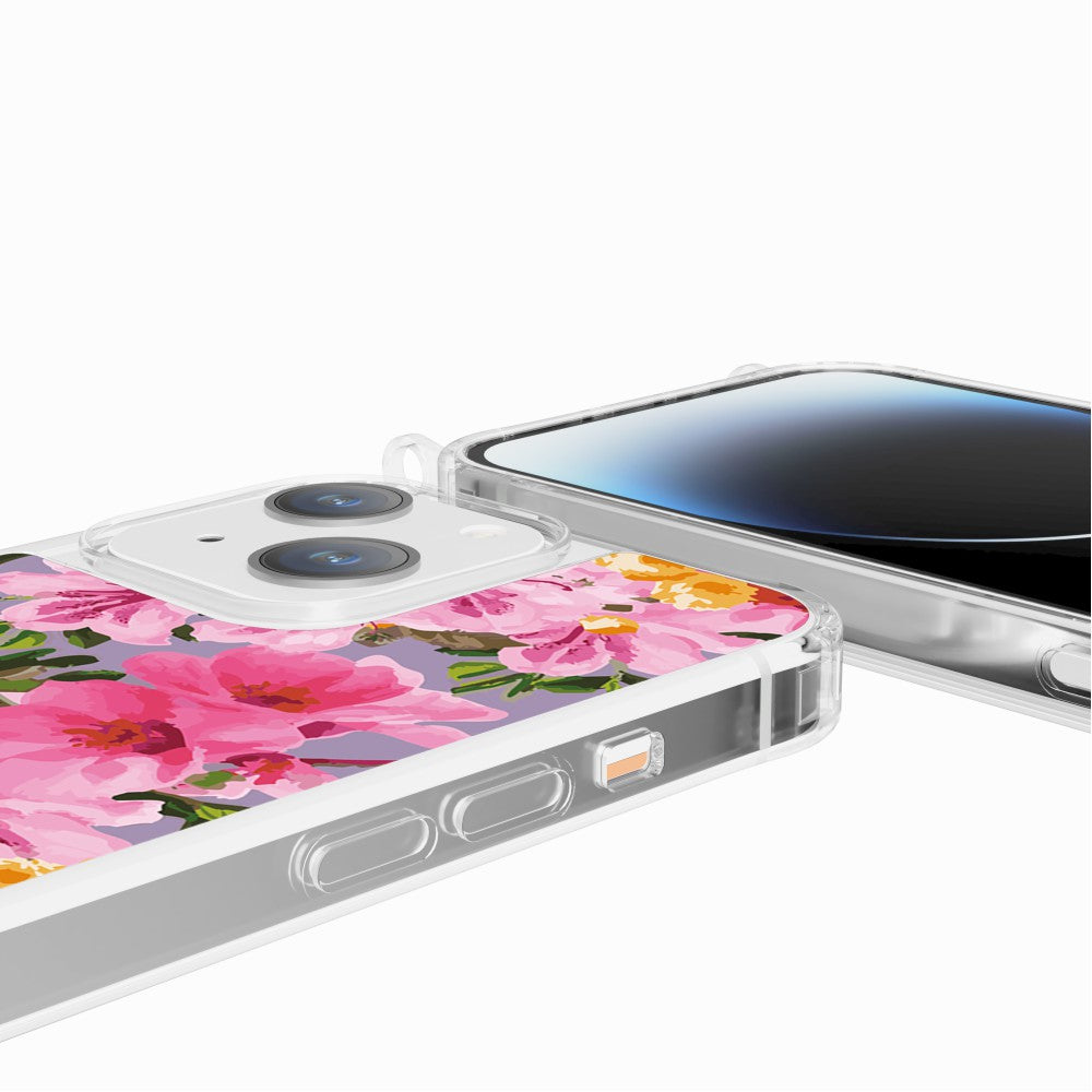 Coque Anneaux Imprimee Fleuri Rose