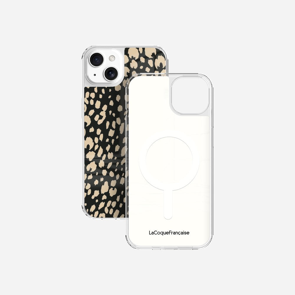 Coque Sans Anneaux Imprimee Leopard Noir Et Beige