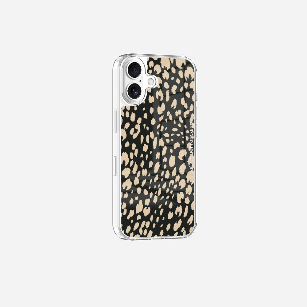 Coque Sans Anneaux Imprimee Leopard Noir Et Beige