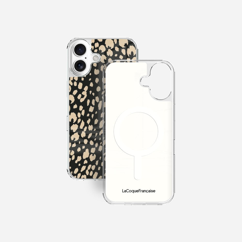 Coque Sans Anneaux Imprimee Leopard Noir Et Beige