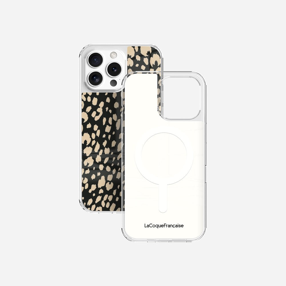 Coque Sans Anneaux Imprimee Leopard Noir Et Beige