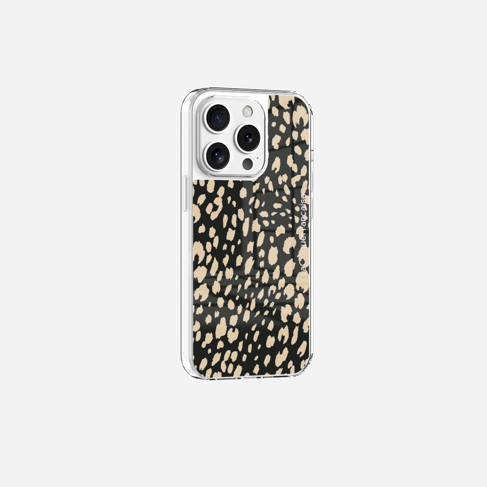Coque Sans Anneaux Imprimee Leopard Noir Et Beige