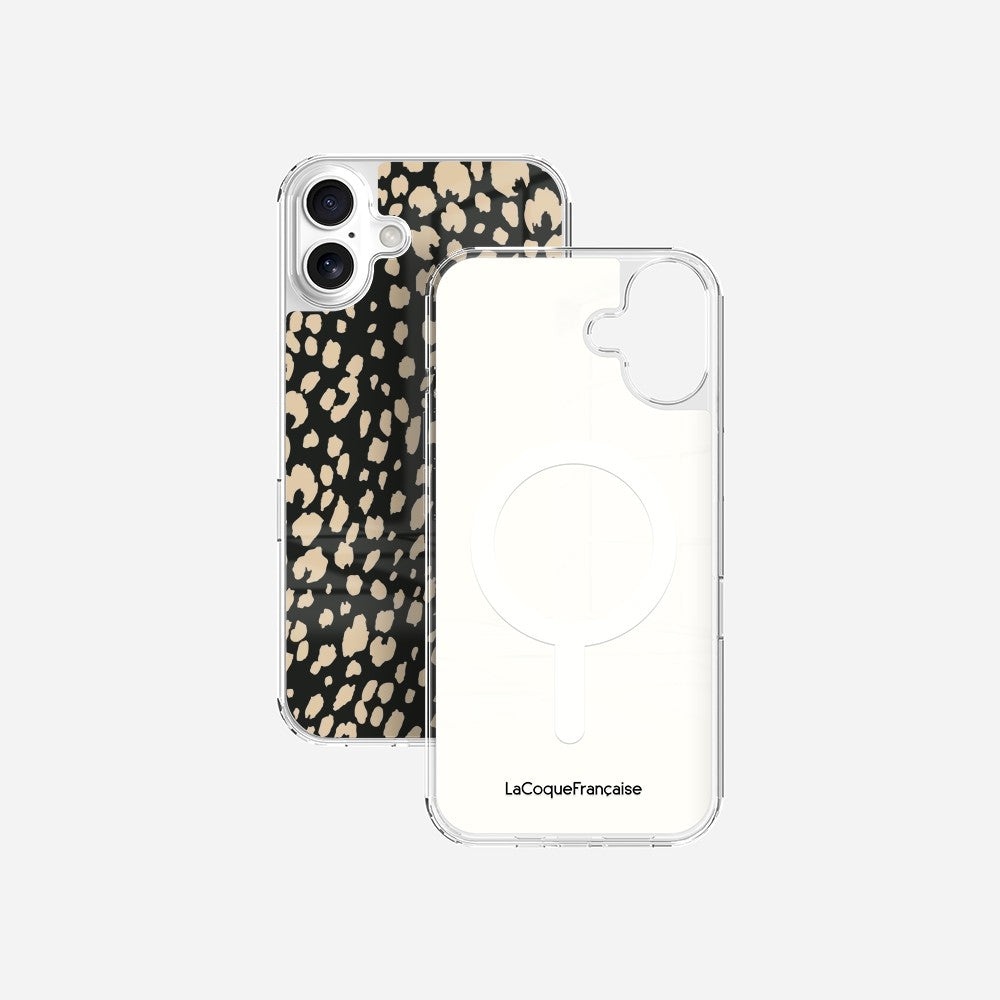 Coque Sans Anneaux Imprimee Leopard Noir Et Beige