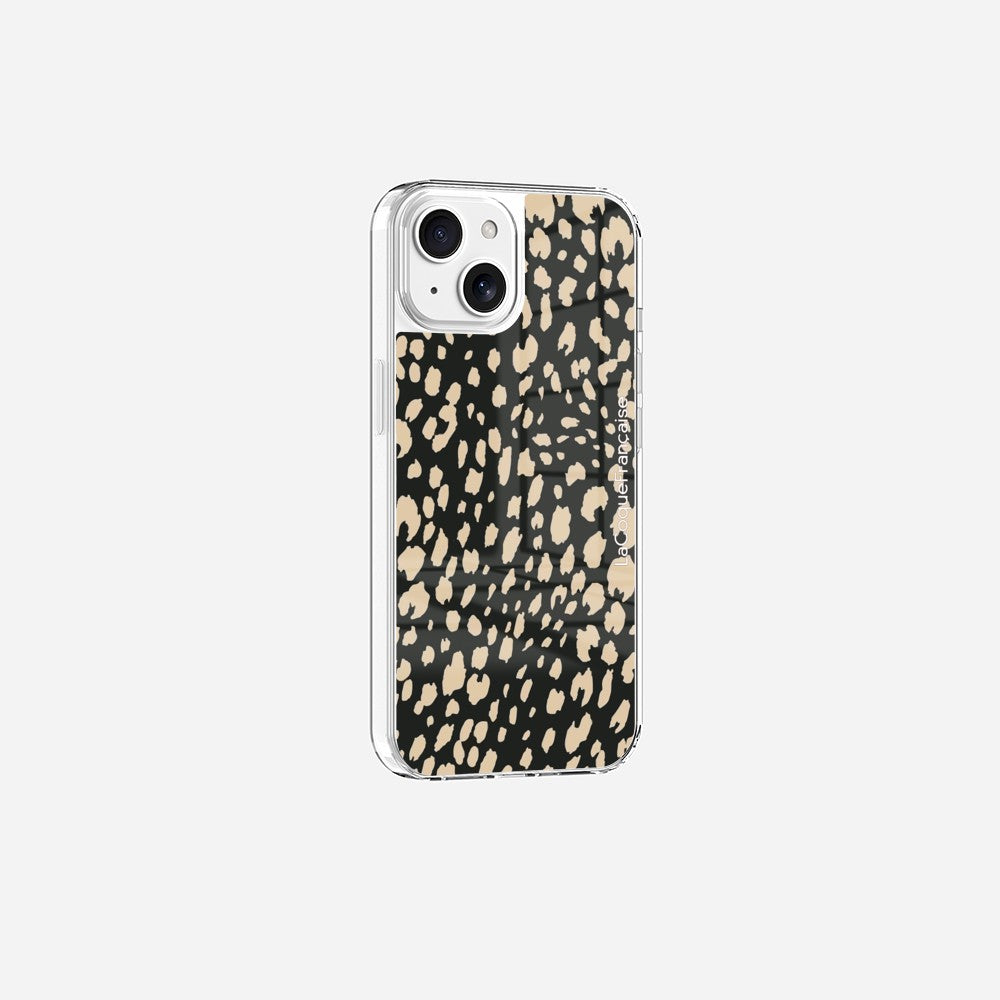 Coque Sans Anneaux Imprimee Leopard Noir Et Beige