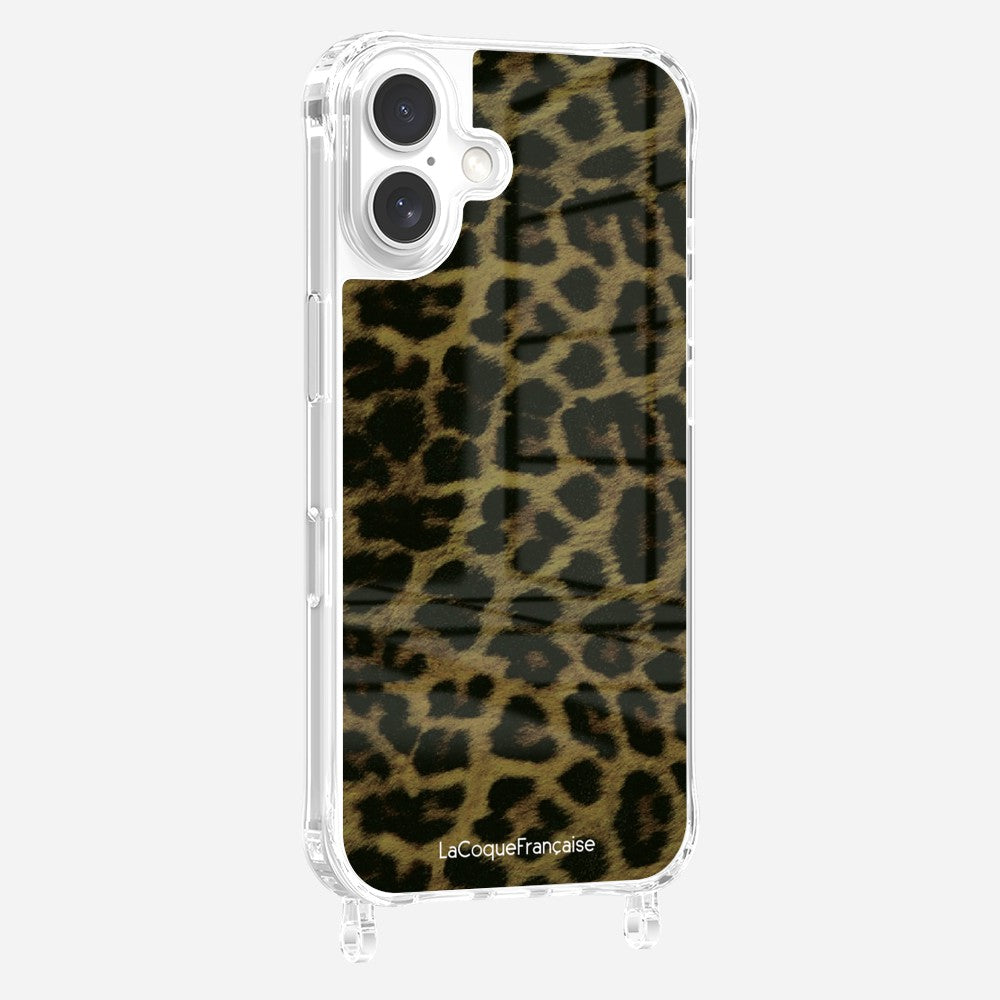 Coque Anneaux Imprimee Leopard Kaki Et Noir