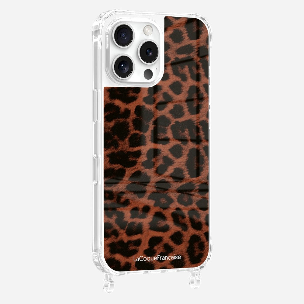 Coque Anneaux Imprimee Leopard Terracotta Et Noir