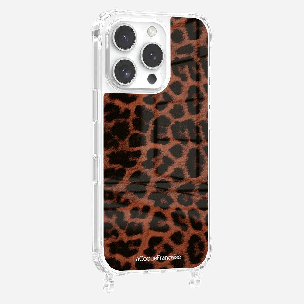 Coque Anneaux Imprimee Leopard Terracotta Et Noir