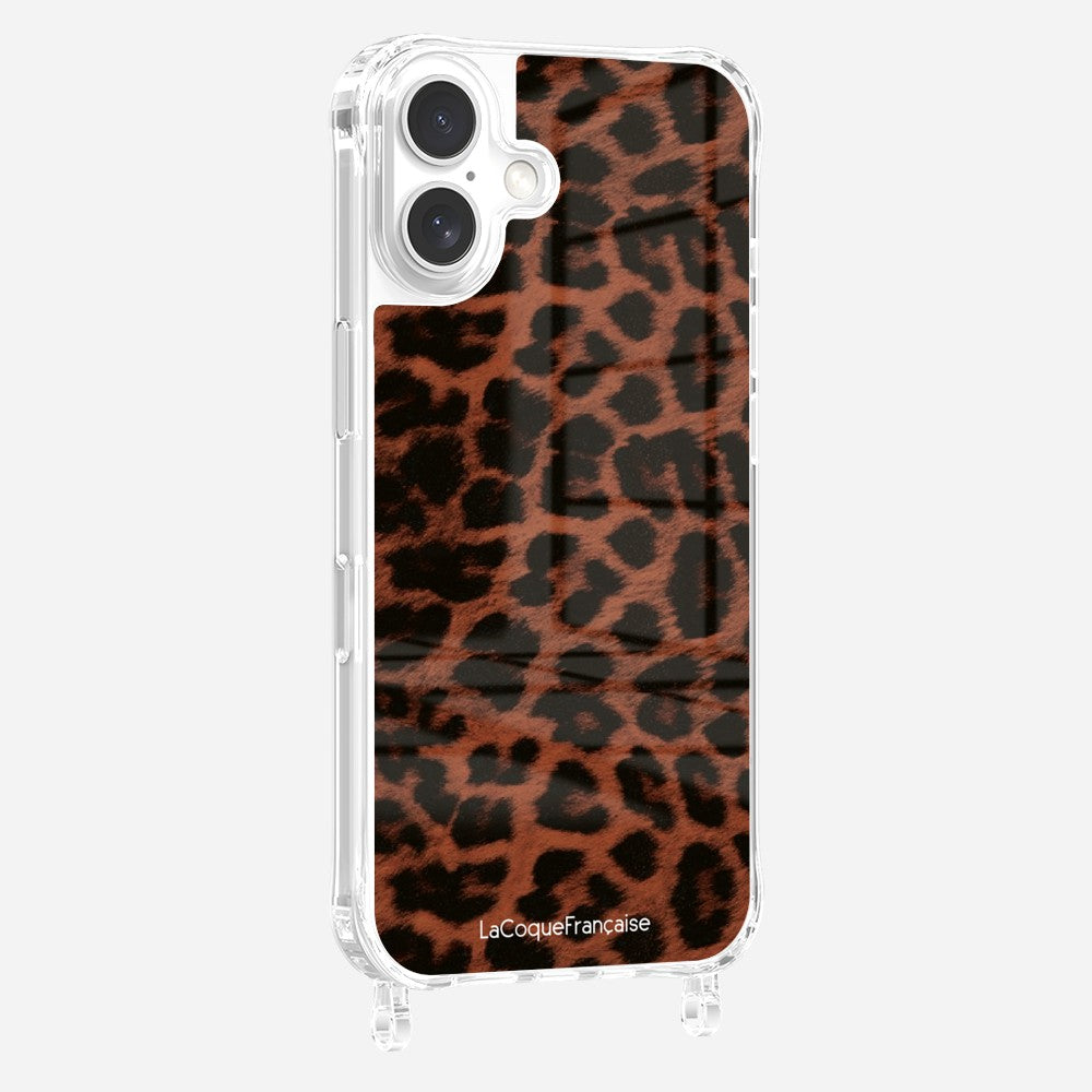 Coque Anneaux Imprimee Leopard Terracotta Et Noir