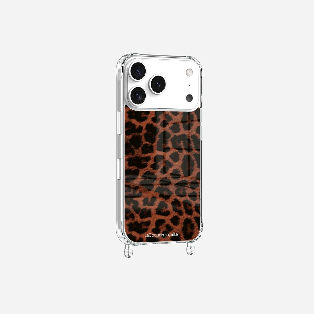 Coque Anneaux Imprimee Leopard Terracotta Et Noir