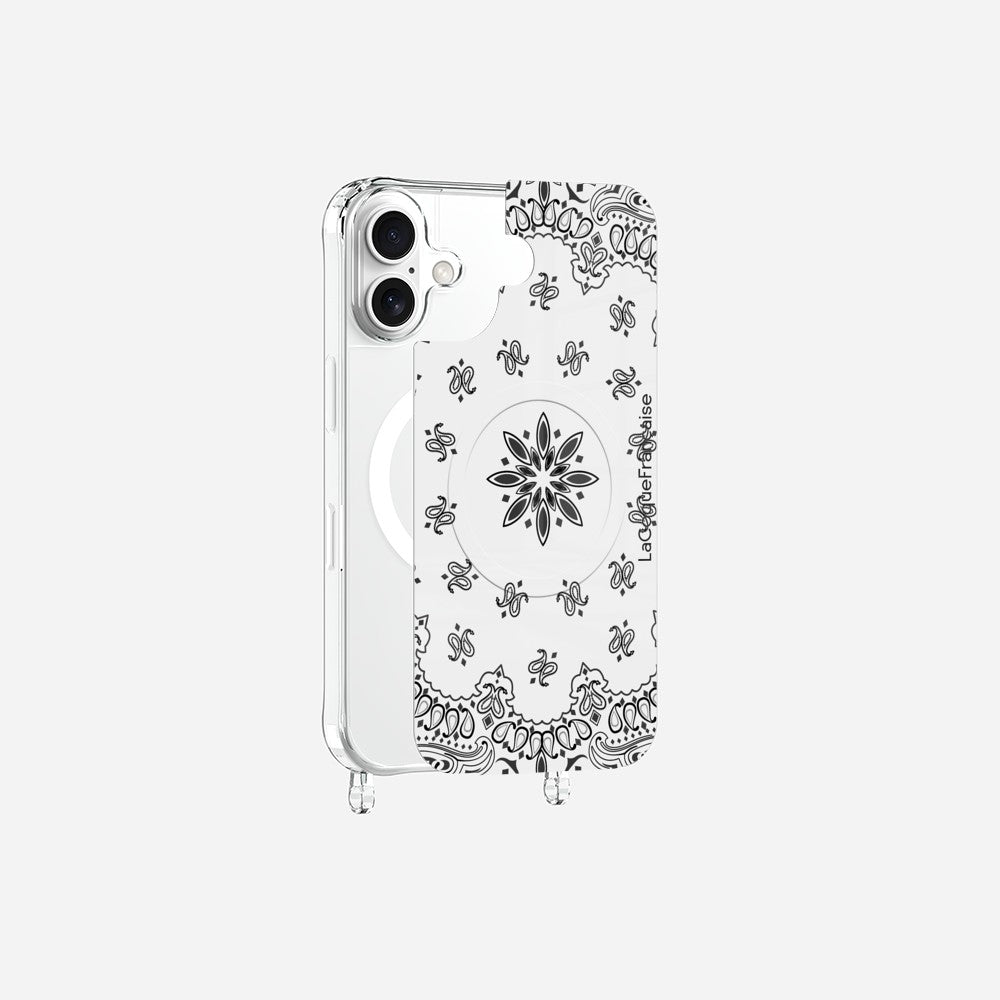 Coque Anneaux Magnetique Imprimee Bandana Blanc Noir