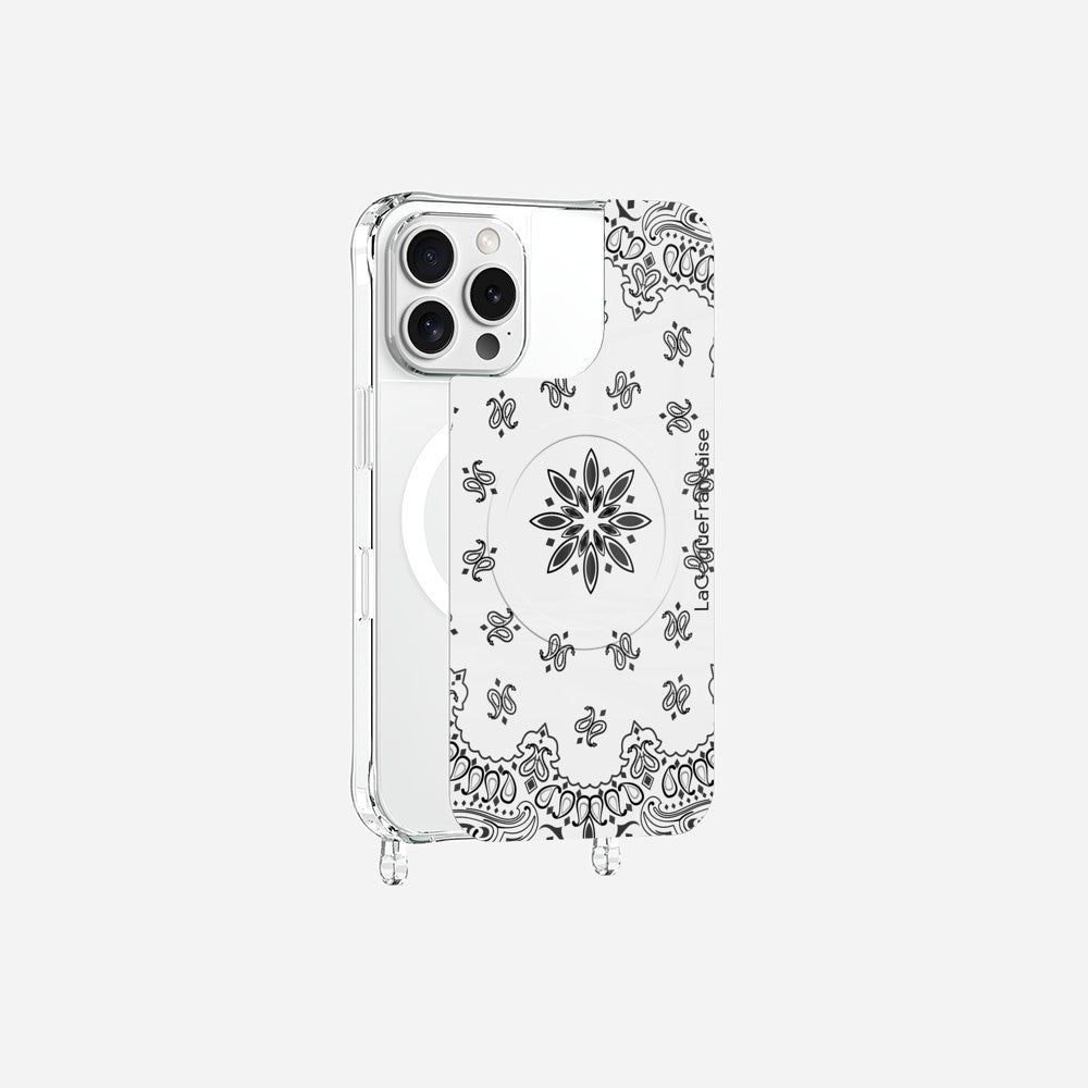 Coque Anneaux Magnetique Imprimee Bandana Blanc Noir