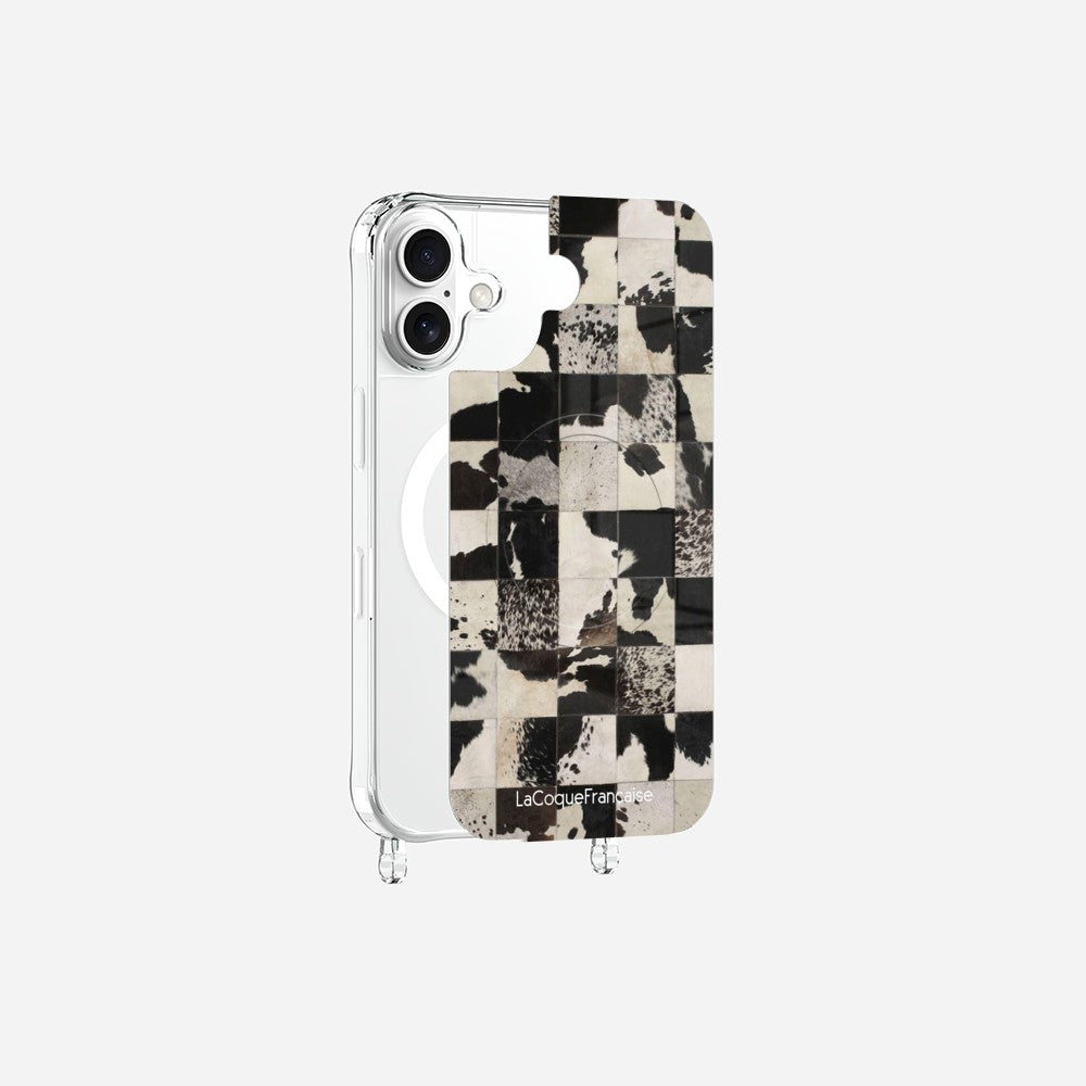 Coque Anneaux Magnetique Imprimee Mosaique Vache Noir