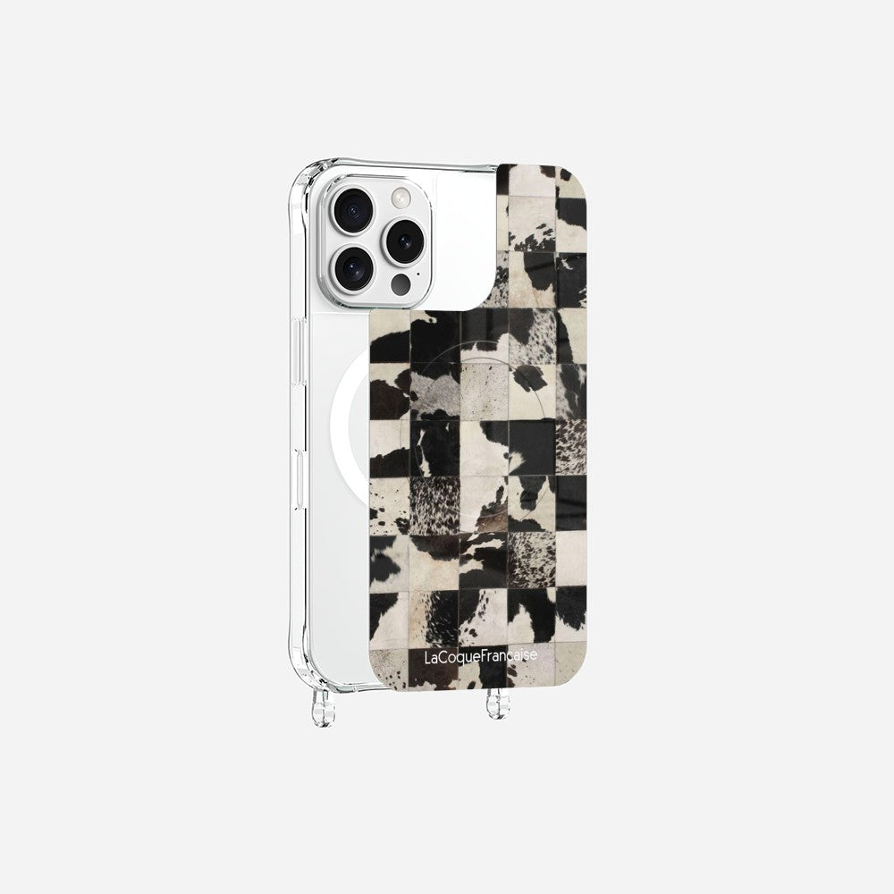 Coque Anneaux Magnetique Imprimee Mosaique Vache Noir