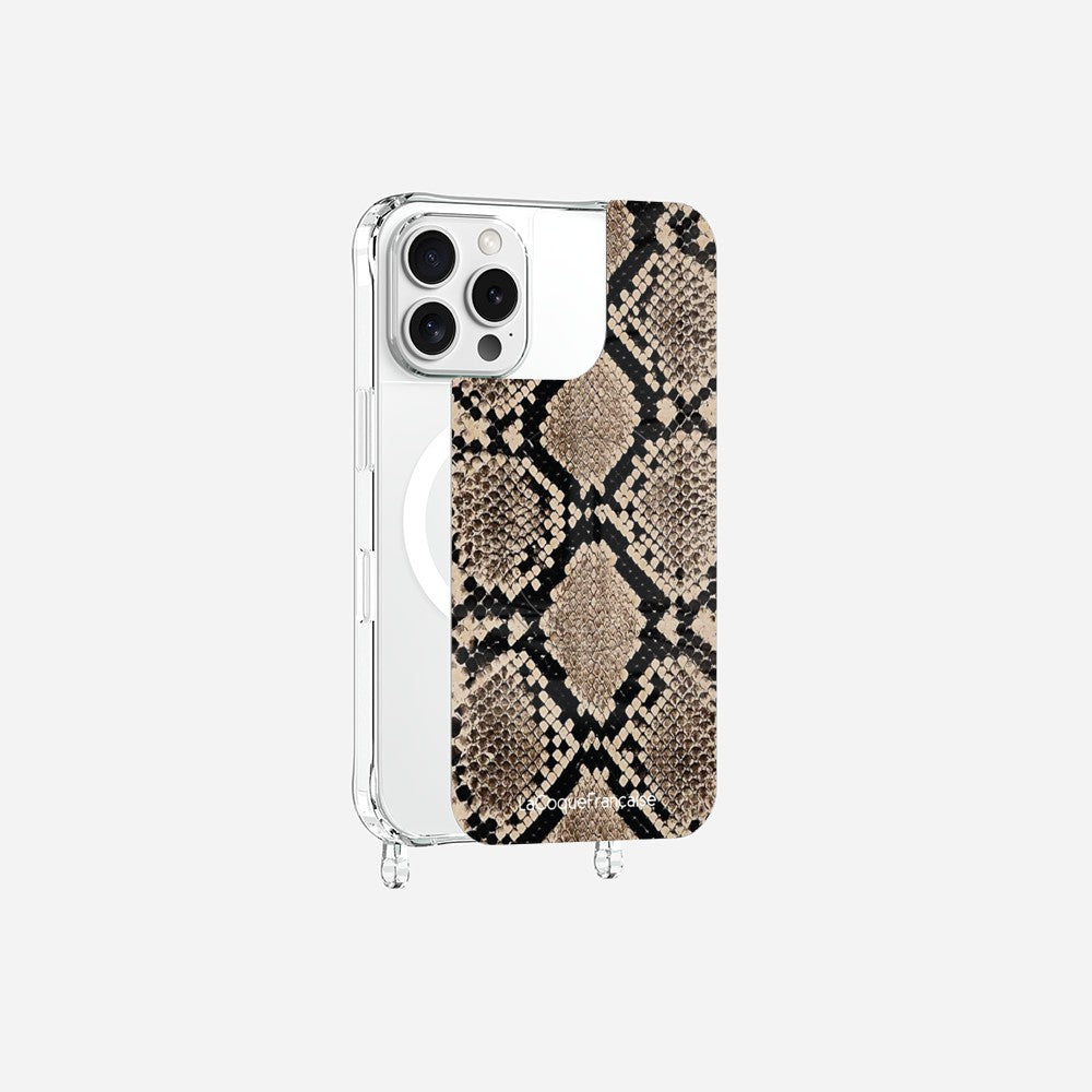 Beige Python Print Magnetic Ring Case