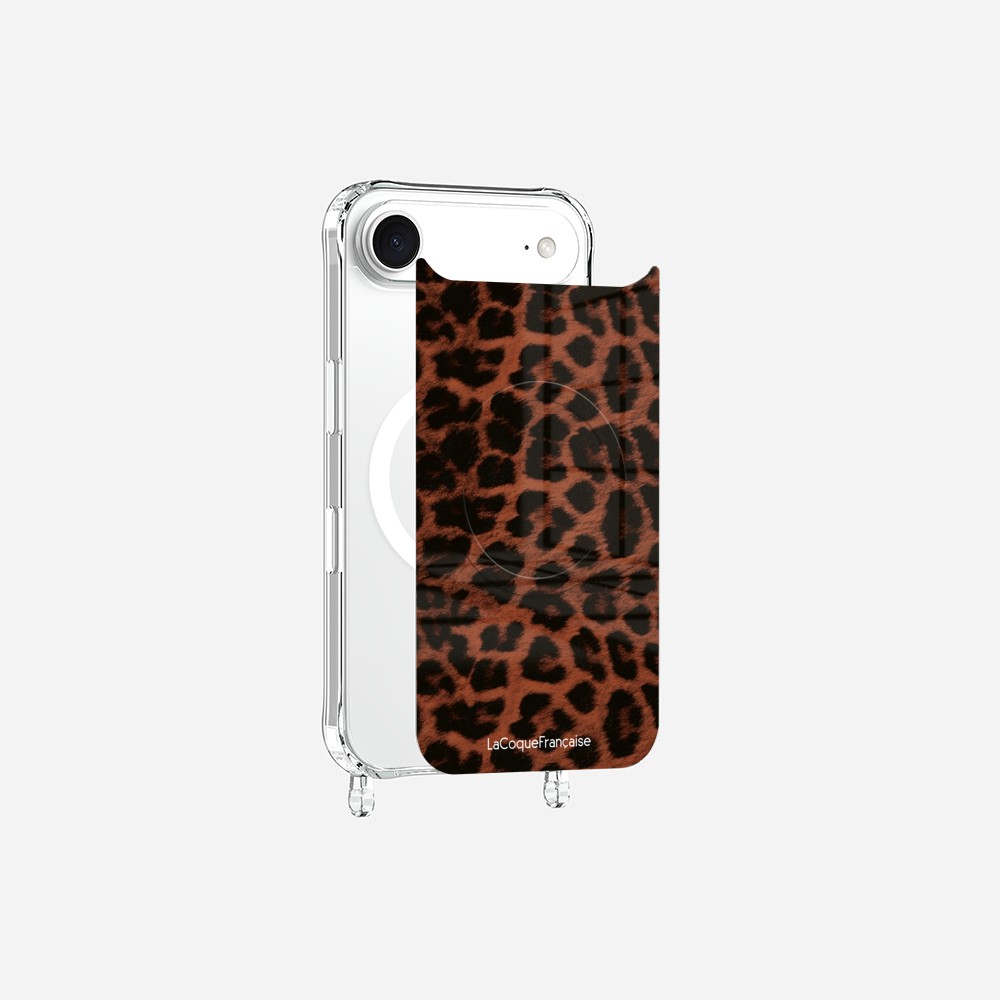Coque Anneaux Magnetique Imprimee Leopard Terracotta Et Noir Terracotta