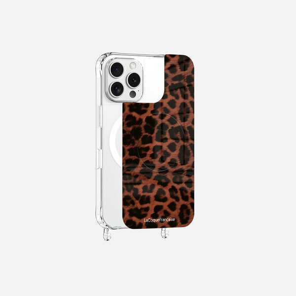 Coque Anneaux Magnetique Imprimee Leopard Terracotta Et Noir Terracotta