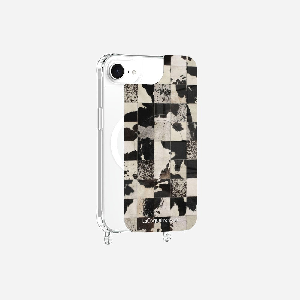 Coque Anneaux Magnetique Imprimee Mosaique Vache Noir
