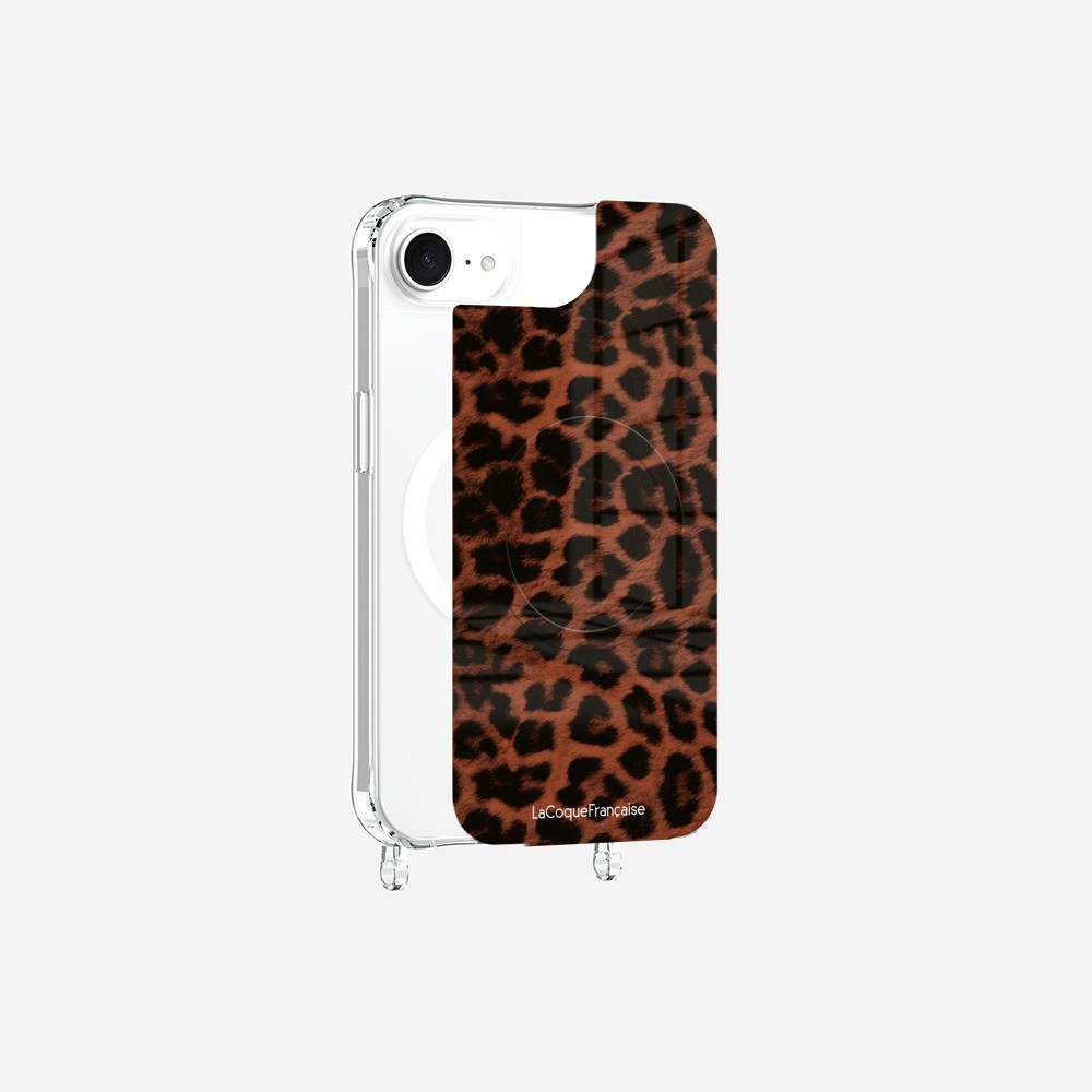 Coque Anneaux Magnetique Imprimee Leopard Terracotta Et Noir Terracotta
