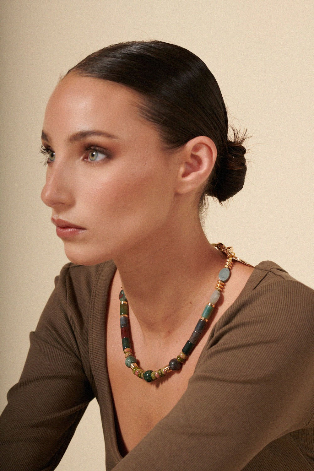 Chaine Courte Jade Vert 40 cm - 3
