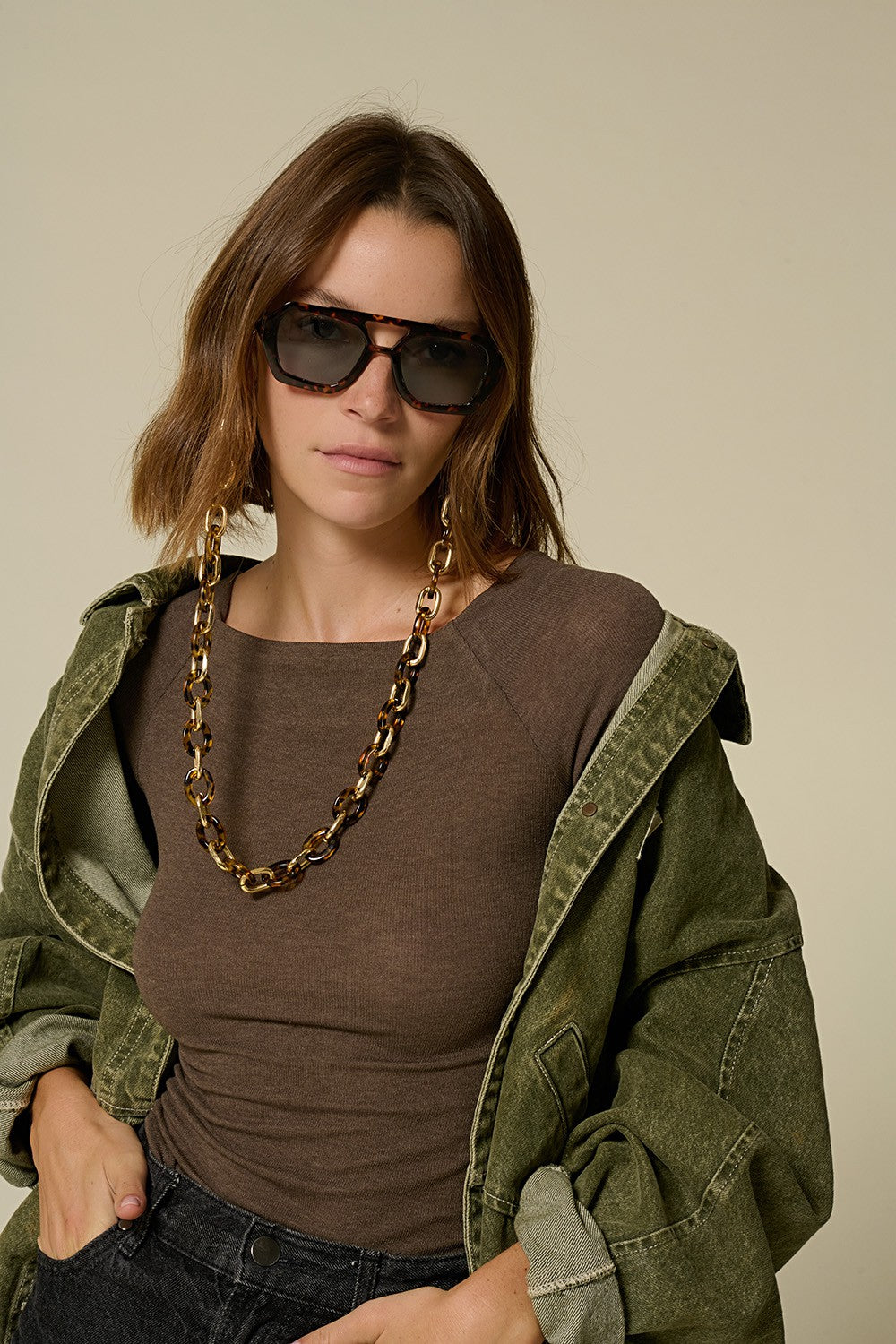 Bijoux Chaine De Lunette Cassy Marron 72 cm