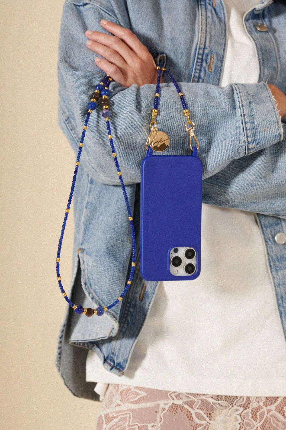 Long Chain Iris Blue Pearls 120 cm